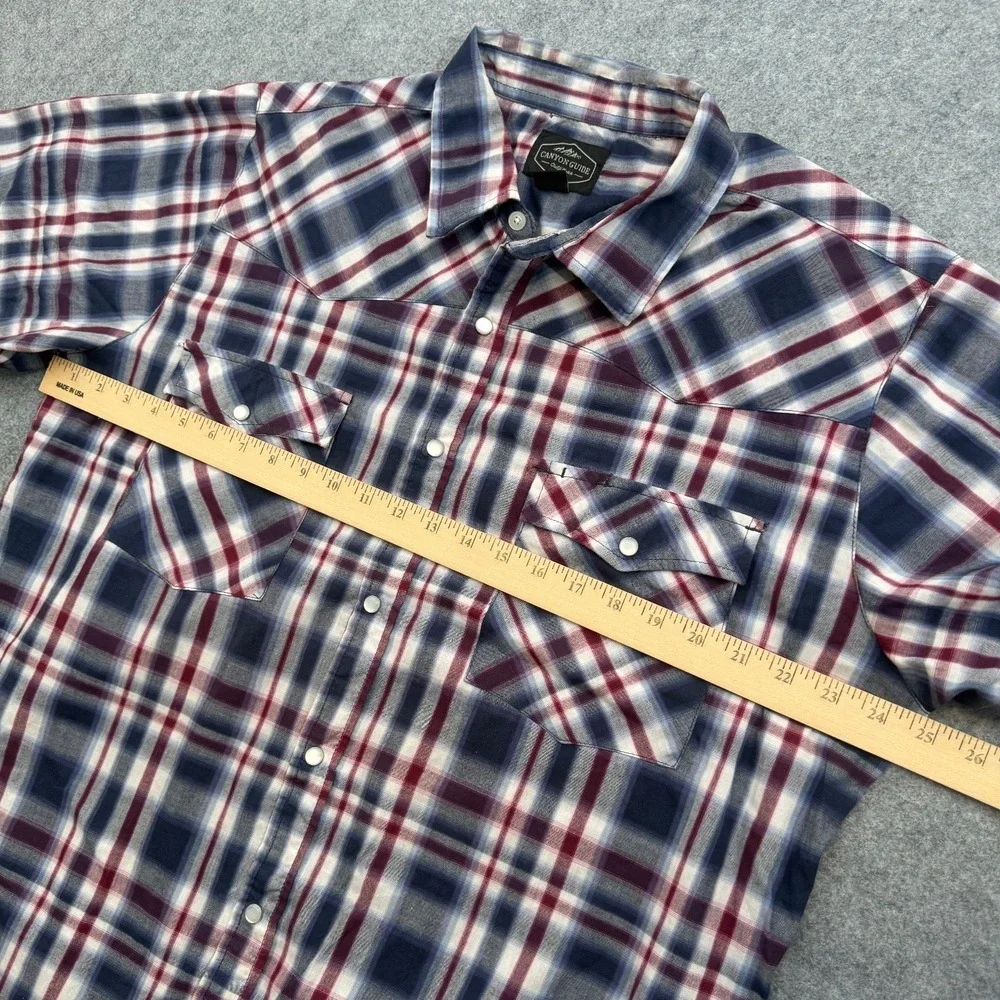Canyon Guide Outfitters Mens XL Blue Red Plaid Western Snap Shirt Short Sleeve
